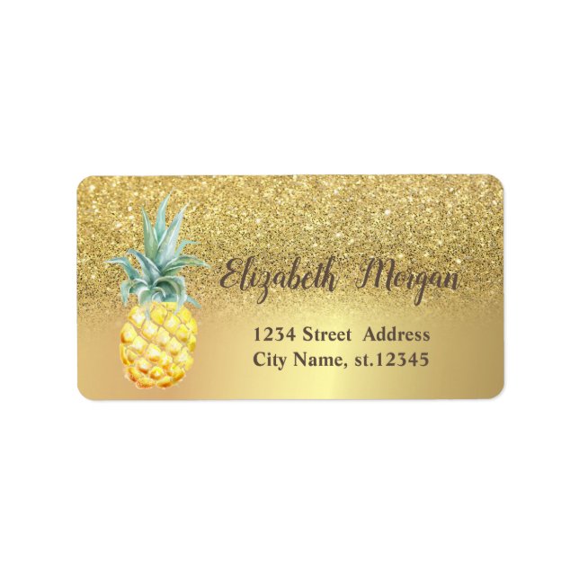 Elegant guldglitter Ombre Ananas Adressetikett (Framsidan)