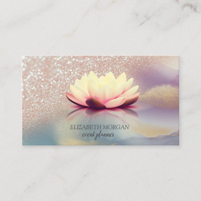 Elegant guldglitter Ombre Lotus Holografisk Visitkort (Framsida)