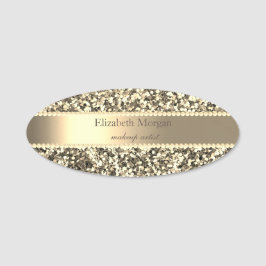 Elegant guldglitter, rand, pärlor namnbricka