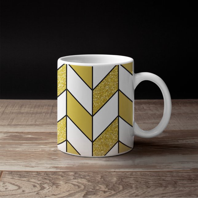 Elegant guldglitter sillben Chevron-mönster Kaffemugg (Skapare uppladdad)