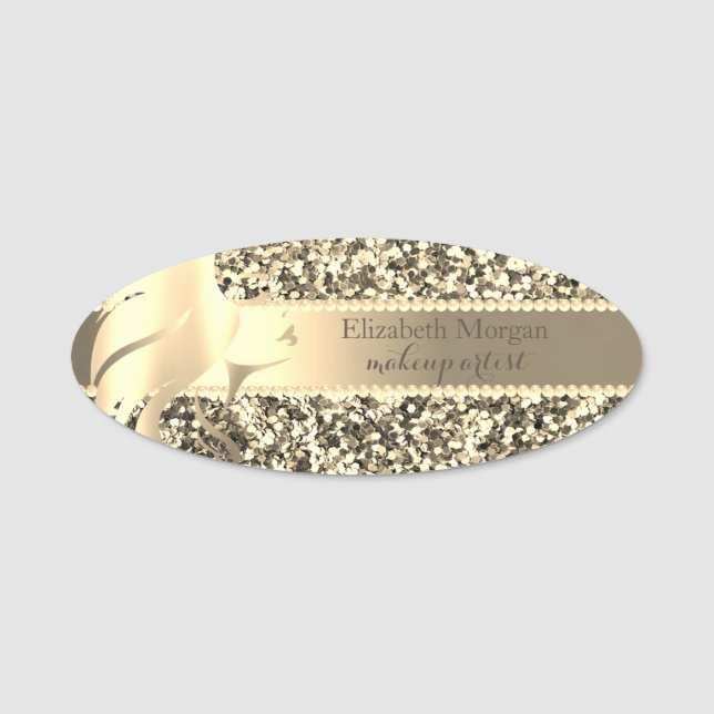 Elegant guldglitter Siluett av flickans ansikte Namnbricka (Framsida)