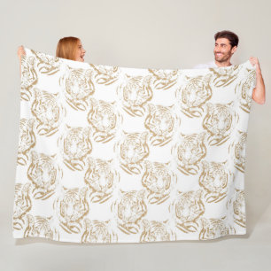 Elegant guldglitter tigertryck vit design fleecefilt