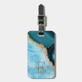 Elegant guldglitter turkos marmor bagagebricka