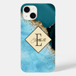 Elegant guldglitter turkos marmor Monogram