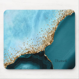 Elegant guldglitter turkos marmor musmatta