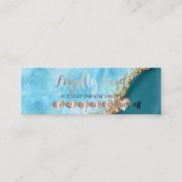 Elegant guldglitter turkos marmorhjärtan lojalitetskort