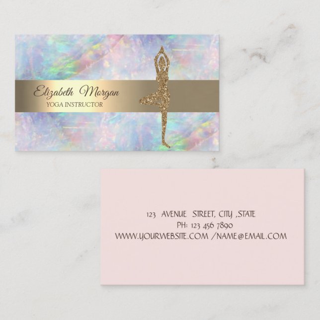 Elegant guldglitter yogaflicka opal visitkort (Fram/baksida)