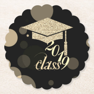 Elegant guldglittrig examensmössa, Klass 2019 Underlägg Papper
