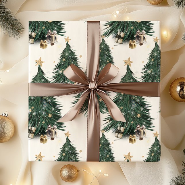 Elegant guldgnistrande julgran presentpapper (Skapare uppladdad)