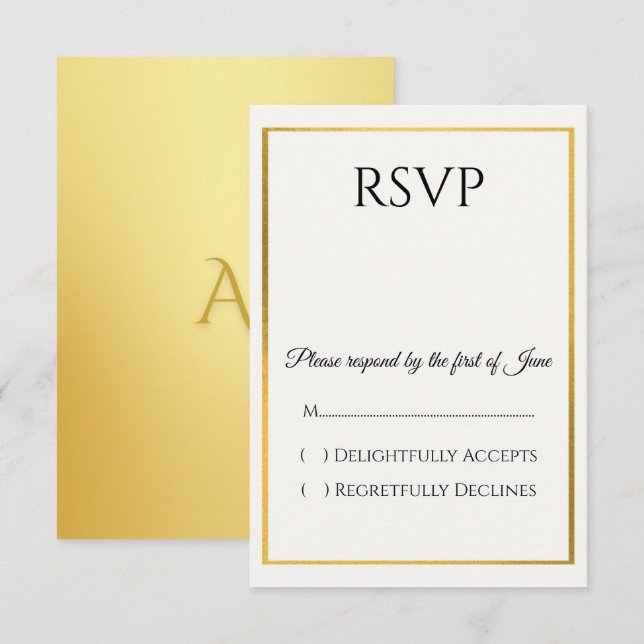 Elegant guldgräns bröllops-RSVP-kort OSA Kort (Fram/baksida)