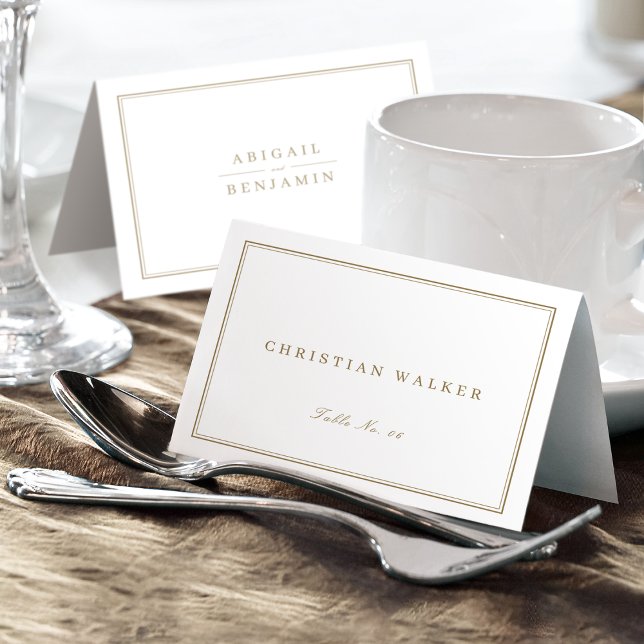 Elegant guldgräns Minimalistisk fällbar platskort Bordsnummer (Elegant Gold Border Minimalist Foldable Place Card)