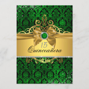 Elegant guldgrön damaskus Quinceanera-inbjudan Inbjudningar