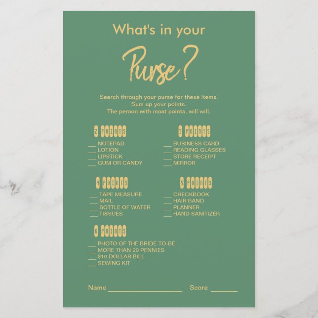 Elegant guldgrön tropisk bröllopsdusch spel (Baksida)