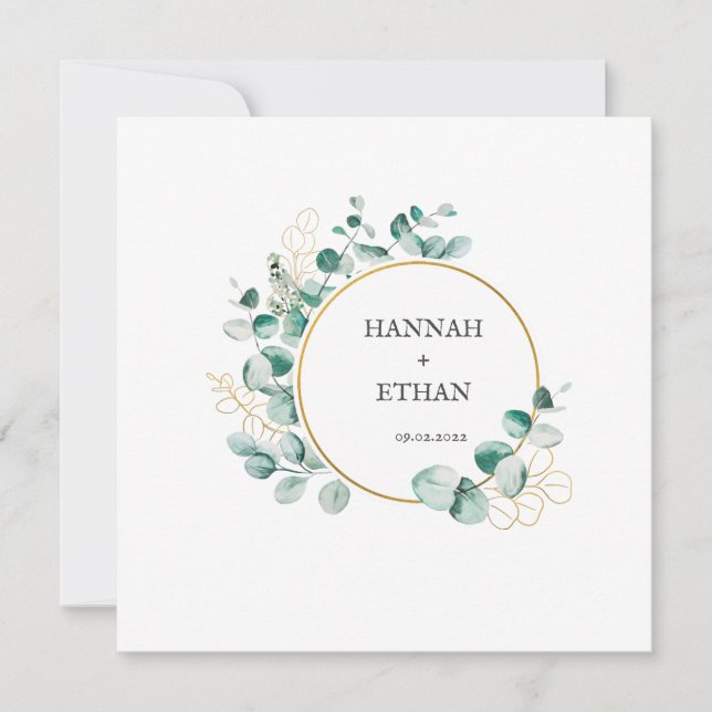 Elegant guldgrönska Eukalyptus Personlig   Inbjudningar (Framsida)