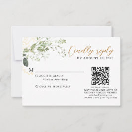 Elegant guldgrönska Eukalyptus QR-kod Bröllop OSA Kort