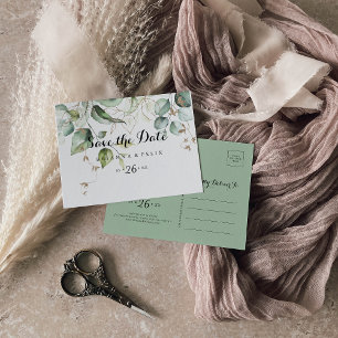 Elegant guldgrönska horisontell Save the Date Vykort