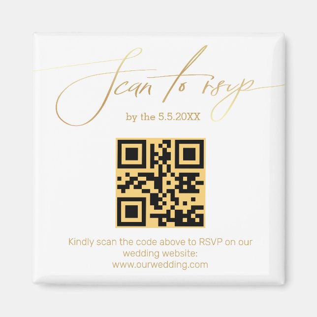 elegant guldhandskrift osa qr-kod bröllop magnet (Framsidan)