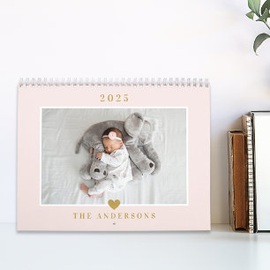 Elegant Guldhjärta Familjefoto Kalender