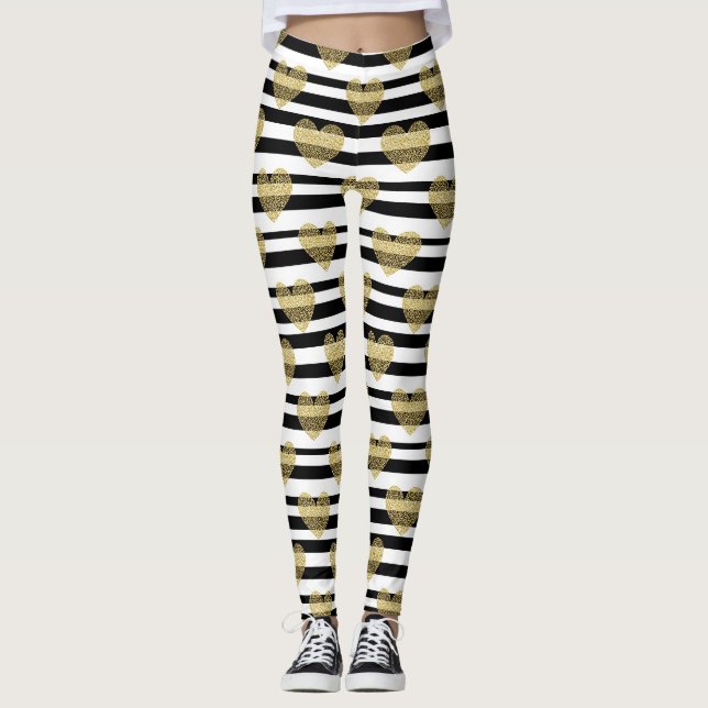 Elegant guldhjärtad vigselrandmönster leggings (Framsida)