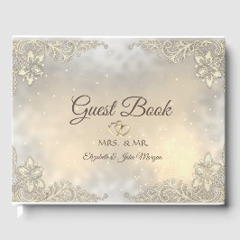 Elegant guldhjärtan spets bröllopsgästbok gästböcker