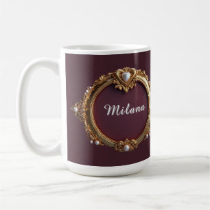 Elegant guldhjärteram med pärldekor kaffemugg