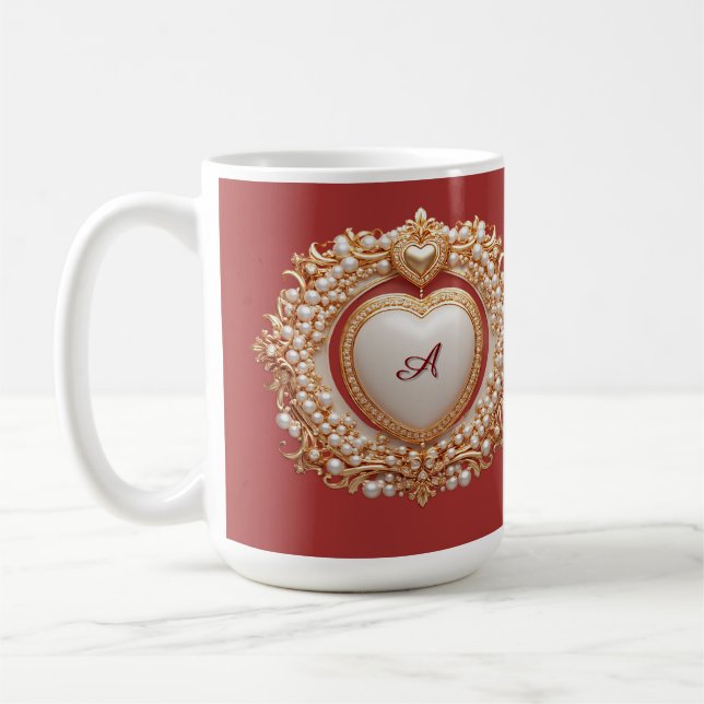 Elegant guldhjärteram med pärldekor kaffemugg (Vänster)