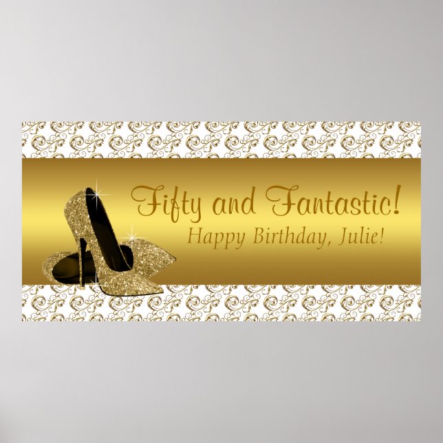 Elegant guldhöghakts födelsedagsfest banner poster (Framsidan)