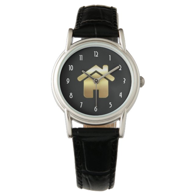 Elegant guldhus symbol fastighetsdesign armbandsur (Framsida)