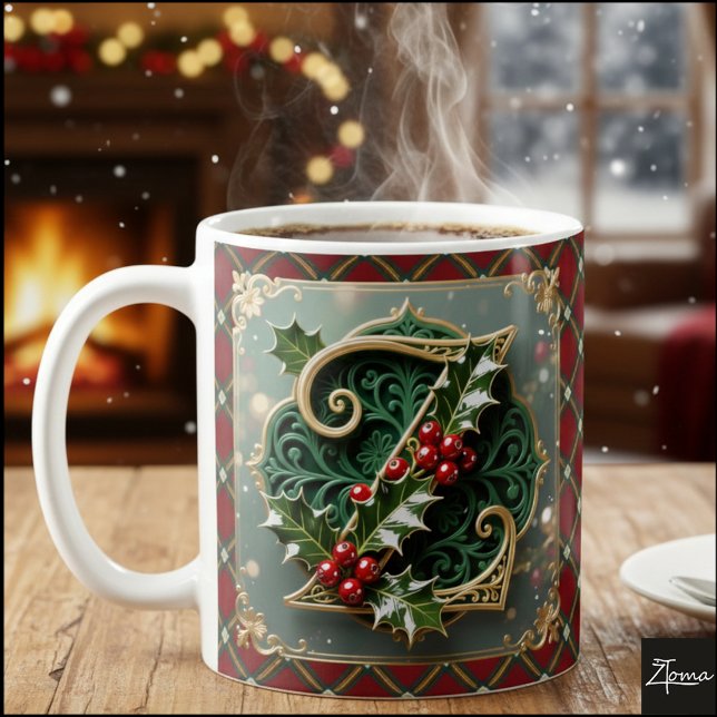 Elegant guldjulmistel jul initial bokstav Z Kaffemugg (Skapare uppladdad)