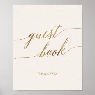 Elegant guldkalligrafi Elfenbensvit gästbokssköl Poster