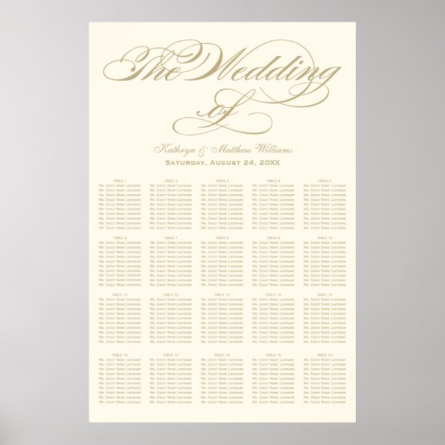 Elegant guldkalligrafi Elfenbensvitt bröllopsställ Poster (Framsidan)