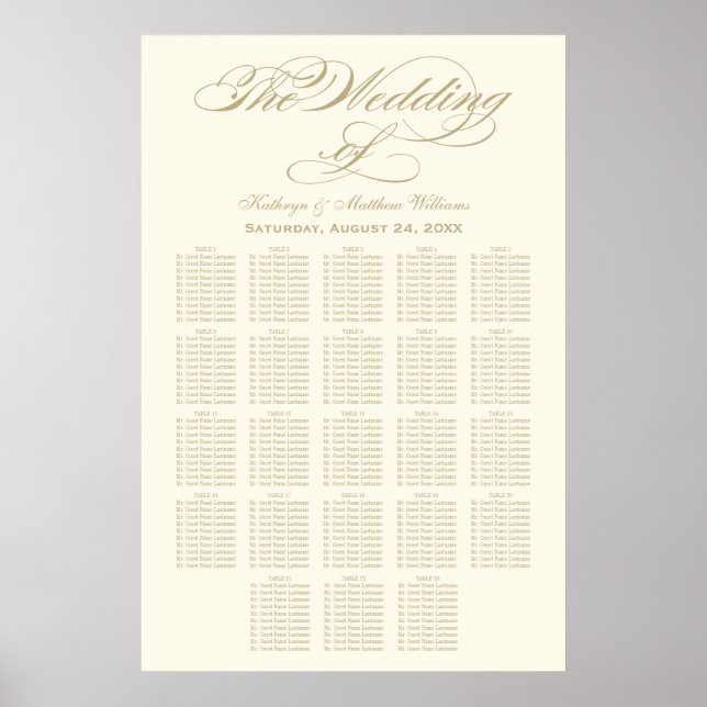 Elegant guldkalligrafi Elfenbensvitt bröllopsställ Poster (Framsidan)