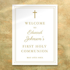 Elegant guldkantad välkomstskylt för första nattva poster