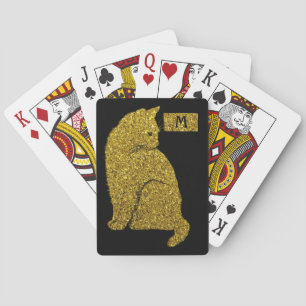 Elegant guldkat på svart kattälskare monogram casinokort