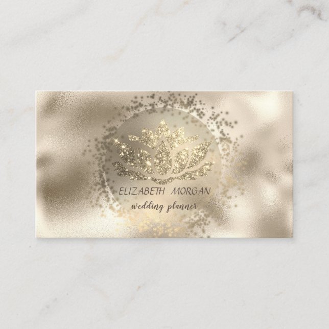 Elegant guldkonfetti glitterlotus metallisk visitkort (Framsida)