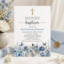 Elegant guldkors blå blommig dop