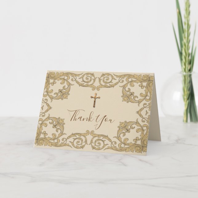 Elegant guldkors katolsk religiös helgkort (Framsida)