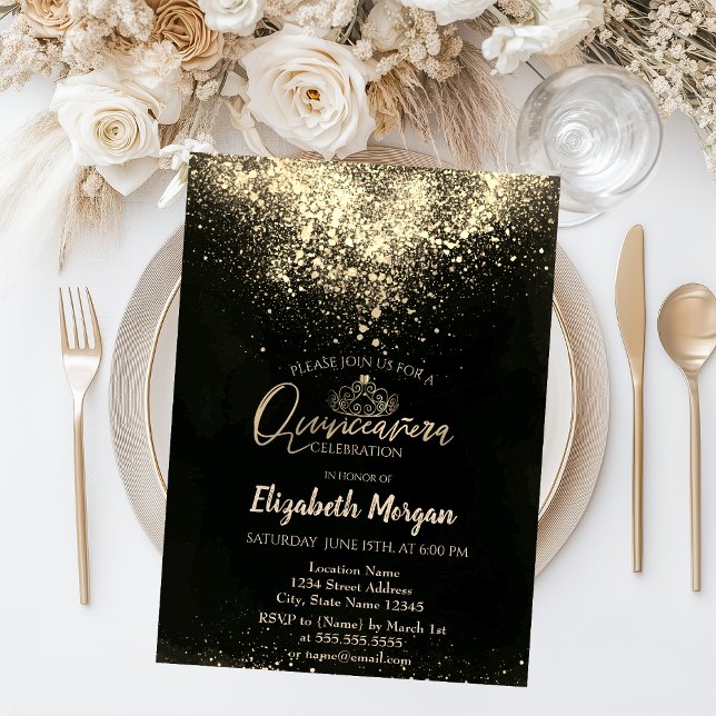Elegant guldkrona, Confetti Quinceañera Inbjudningar (Skapare uppladdad)