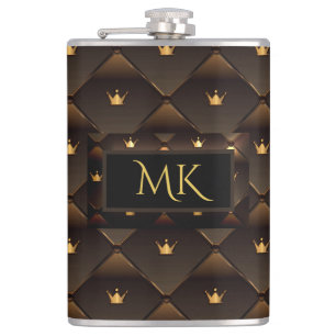 Elegant guldkrona falskt brunt läder monogram fickplunta