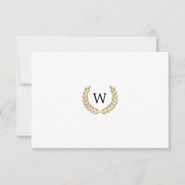 Elegant guldlaurellmonogram vit RSVP-bröllop OSA Kort (Framsida)