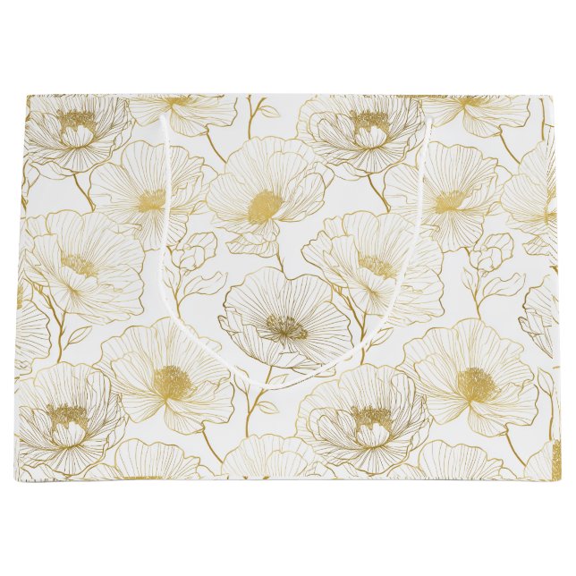 Elegant guldlinje blommönster vitt (Framsidan)