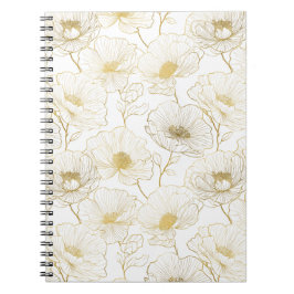 Elegant guldlinje blommönster vitt anteckningsbok