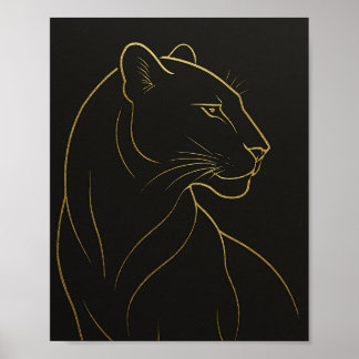 Elegant Guldlinje Lejoninna Illustration Poster