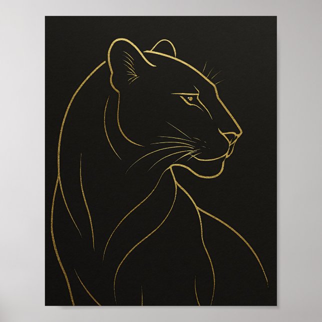 Elegant Guldlinje Lejoninna Illustration Poster (Framsidan)