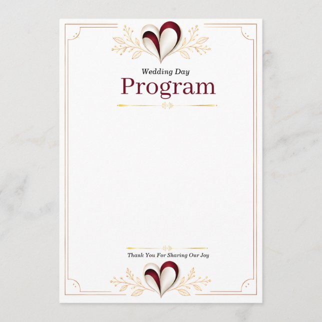  Elegant guldlinjekant med burgunderröda 3D-hjärta Program (Framsida)