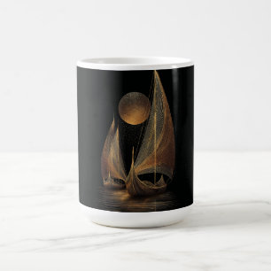 Elegant guldlinjekonstillustration av långskepp kaffemugg
