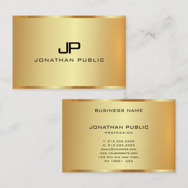 Elegant guldlook Monogram Initial Personlig Visitkort (Fram/baksida)