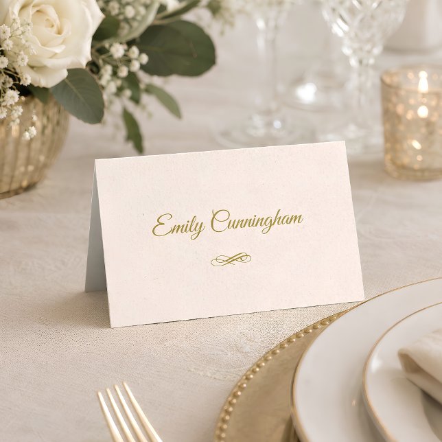 Elegant Guldmanus Skrift Bröllopsplatskort Placeringskort (Elegant Gold Script Wedding Place Card)