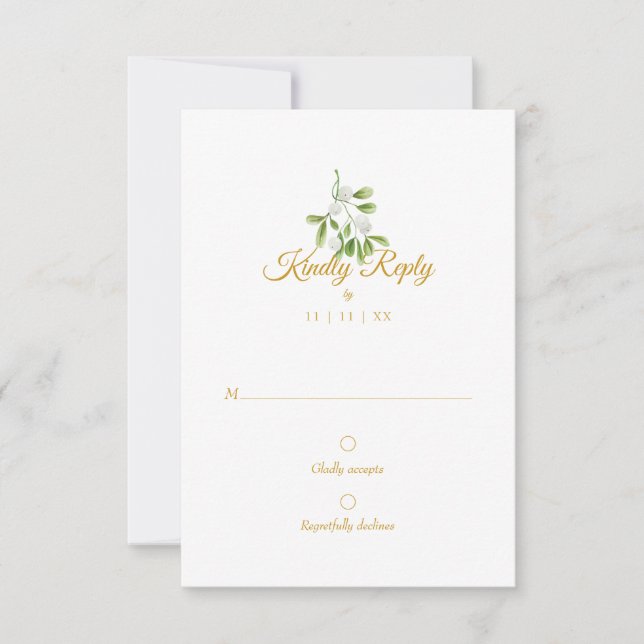 Elegant Guldmanuskrift Mistel Julbröllop RSVP OSA Kort (Framsida)