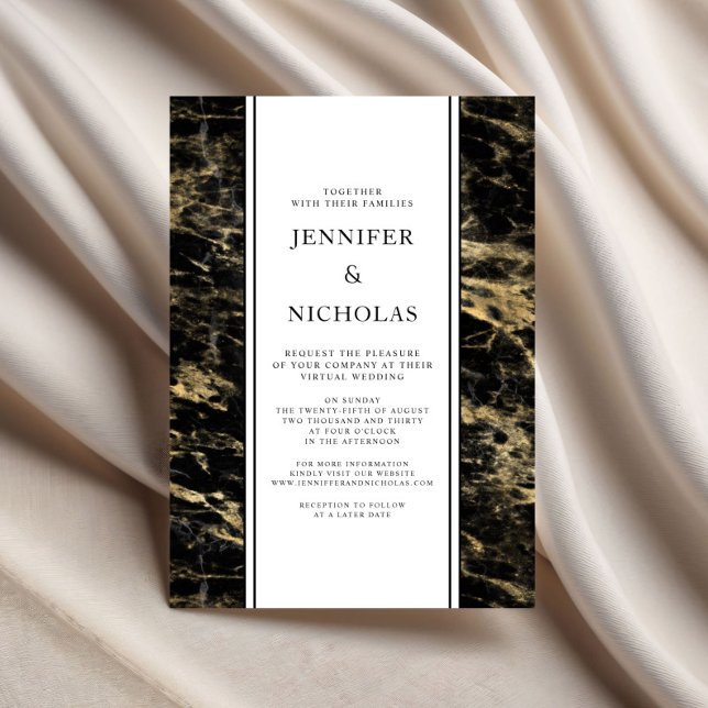 Elegant guldmarmor virtuell bröllopsfest inbjudningar (Elegant Gold Marble Virtual Wedding Invitation)